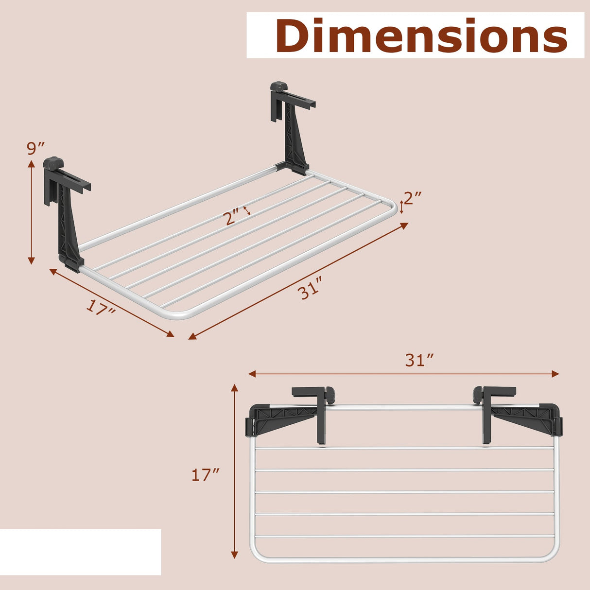 Tendedero portátil de aluminio con soportes ajustables y plegables