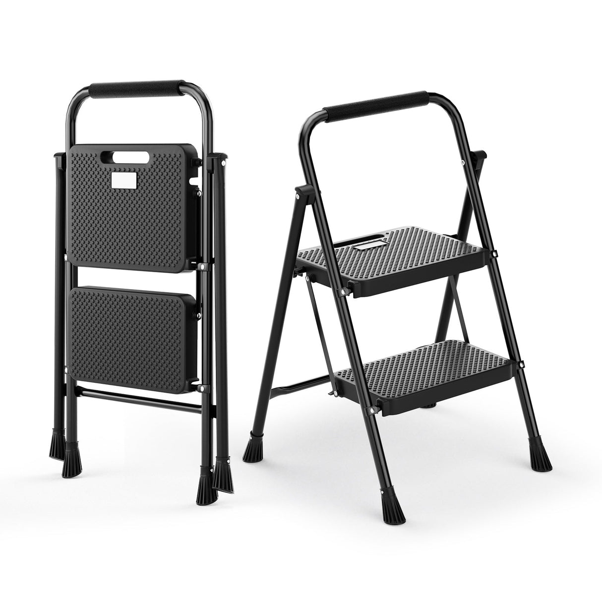 Escalera Plegable Portátil de 2 Peldaños con Pedal Ancho Antideslizante - Negro