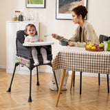 Silla alta portátil para viajes plegable con bandeja ajustable y bolsillos de malla-gris