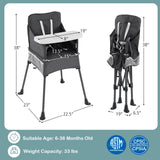 Silla alta portátil para viajes plegable con bandeja ajustable y bolsillos de malla-gris