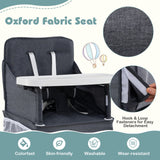 Silla alta portátil para viajes plegable con bandeja ajustable y bolsillos de malla-gris