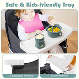 Silla alta portátil para viajes plegable con bandeja ajustable y bolsillos de malla-gris
