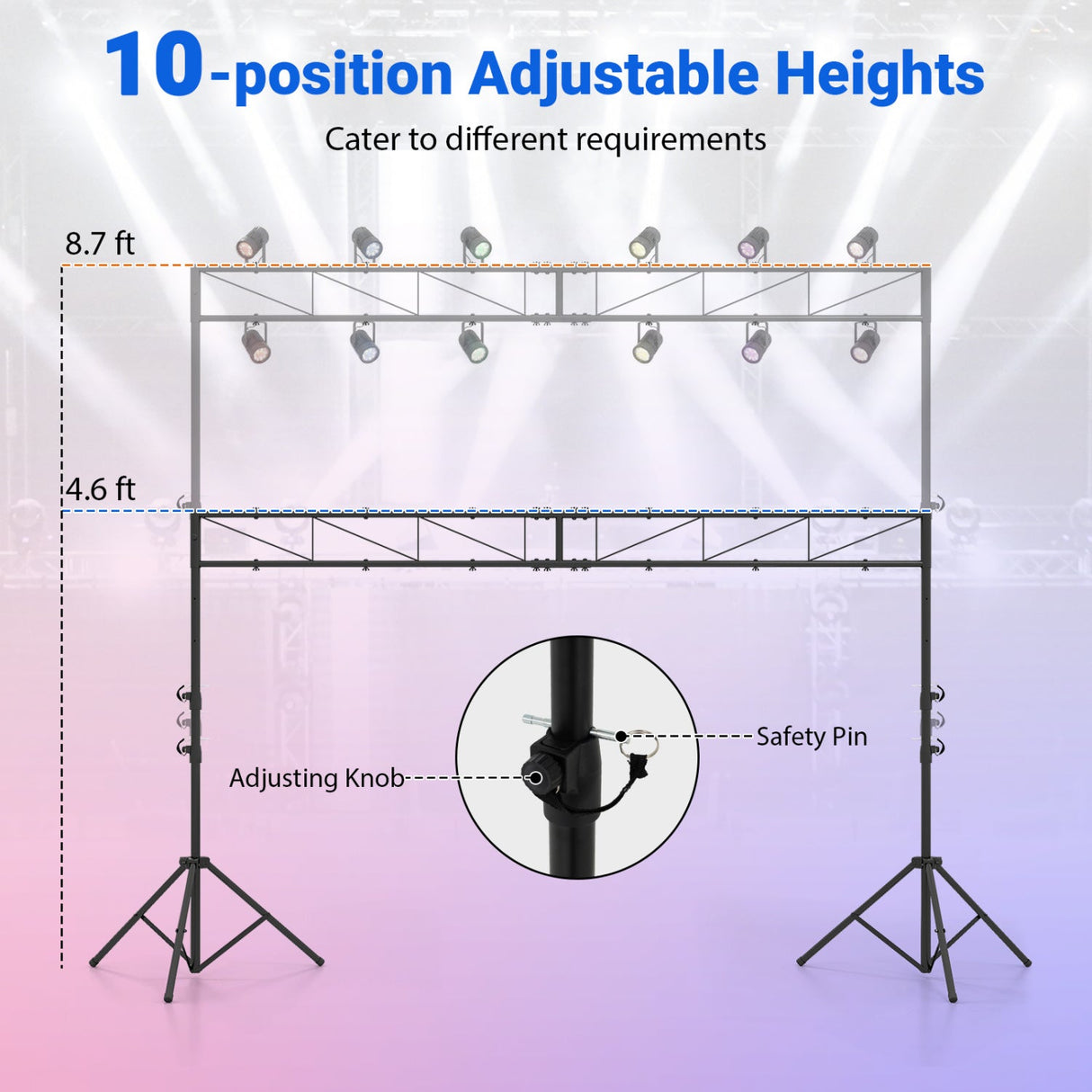 Sistema de Truss de Iluminación Portátil Soporte de Luces DJ Ajustable en Altura con 2 Trípodes Plegables