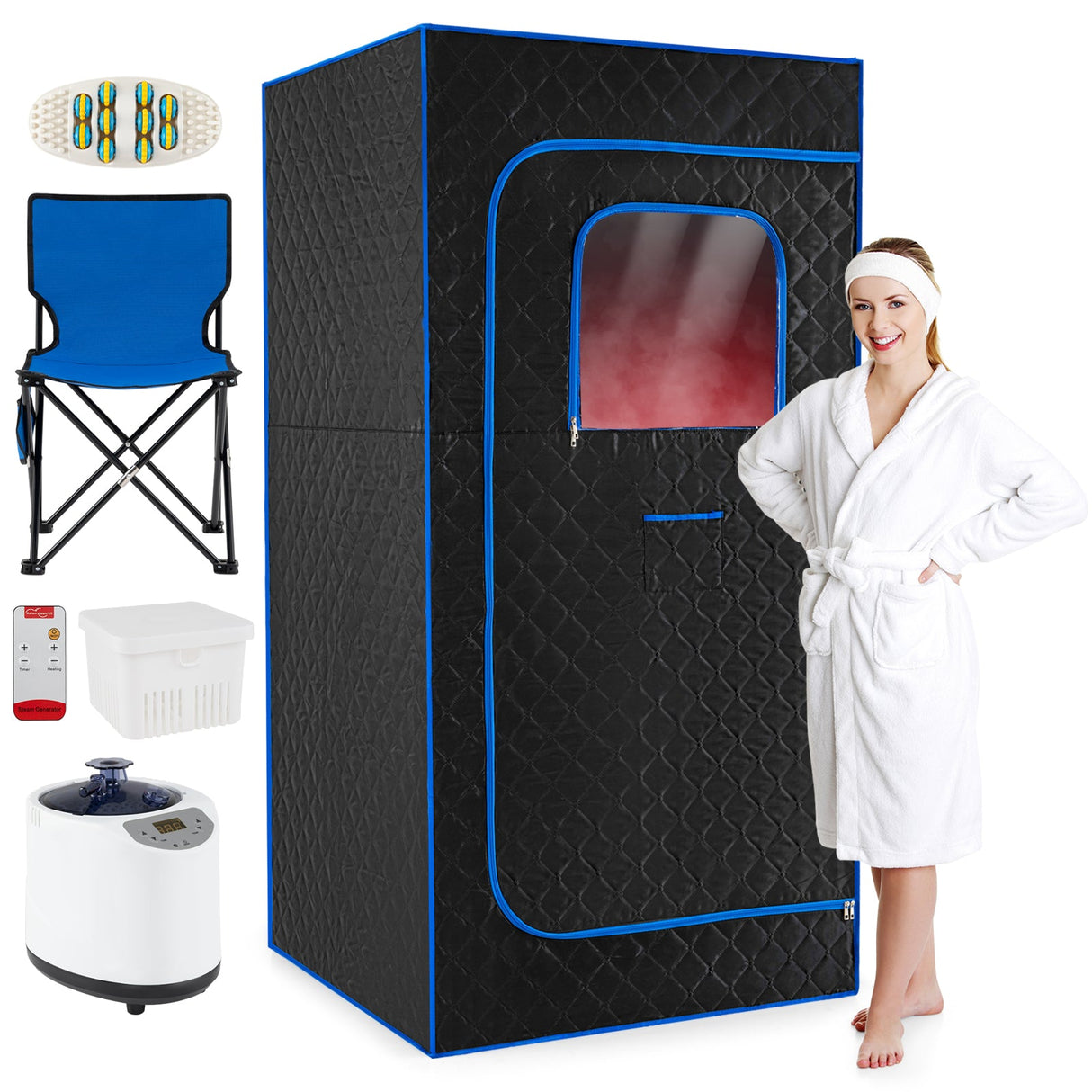 Caja de Sauna de Vapor Portátil con Vaporizador de Calentamiento Rápido de 3L/1200W y 15 Niveles de Temperatura