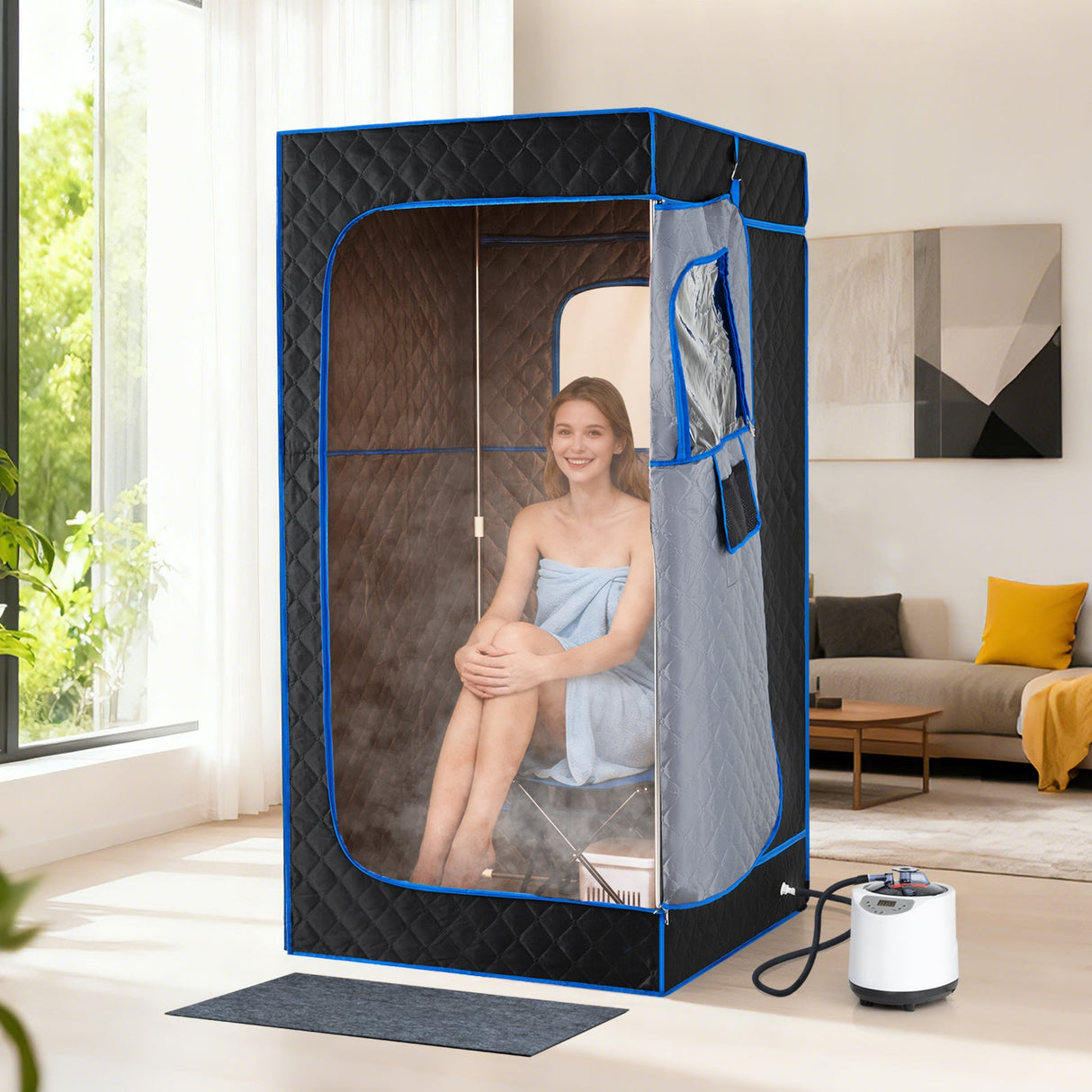 Caja de Sauna de Vapor Portátil con Vaporizador de Calentamiento Rápido de 3L/1200W y 15 Niveles de Temperatura