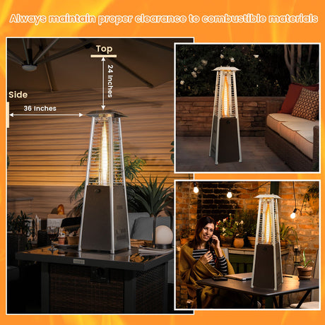 Calentador de patio portátil de mesa de acero de 10000 BTU con tubo de vidrio