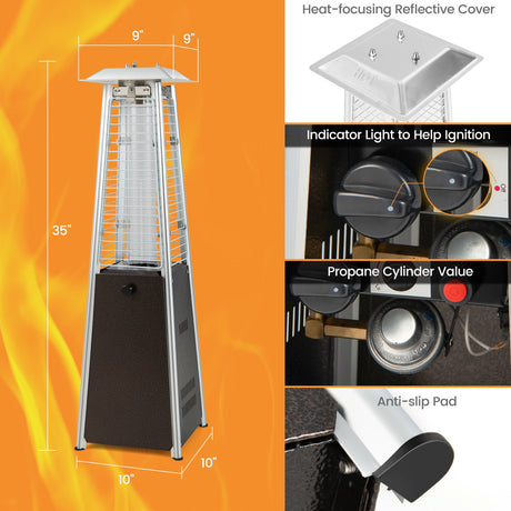 Calentador de patio portátil de mesa de acero de 10000 BTU con tubo de vidrio