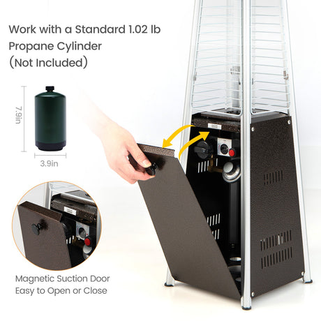 Calentador de patio portátil de mesa de acero de 10000 BTU con tubo de vidrio