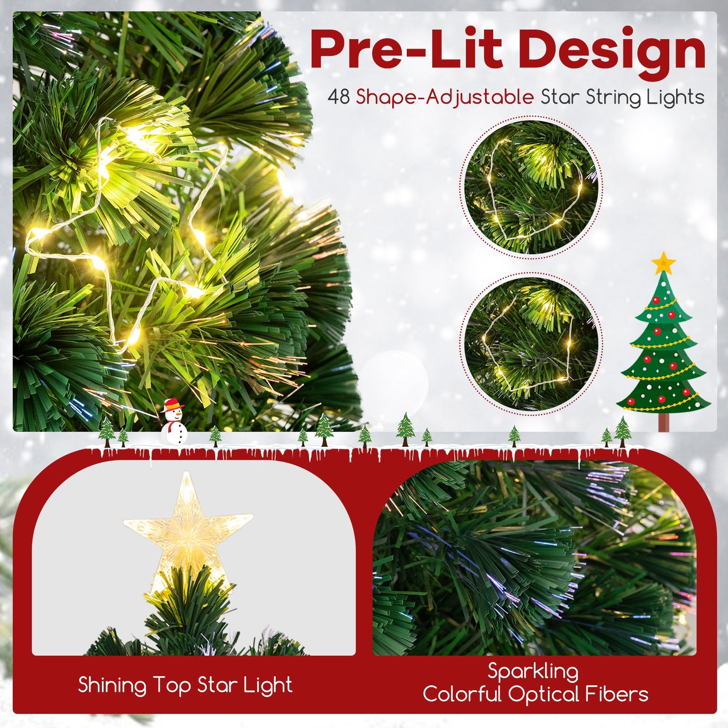 Árbol de Navidad artificial preiluminado con estrella superior y puntas de ramas