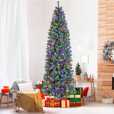 Árbol de Navidad artificial azul preiluminado delgado con 9 modos de iluminación