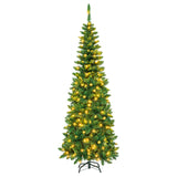 Árbol de Navidad artificial de abeto de 1,37 m preiluminado con bisagras, con forma de lápiz y luces LED