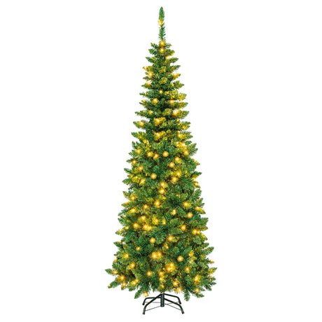 4.5 ft Pre-Lit Premium Hinged Artificial Fir Pencil Christmas Tree with LED Lights