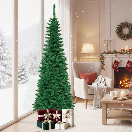 4.5 ft Pre-Lit Premium Hinged Artificial Fir Pencil Christmas Tree with LED Lights