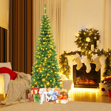 4.5 ft Pre-Lit Premium Hinged Artificial Fir Pencil Christmas Tree with LED Lights