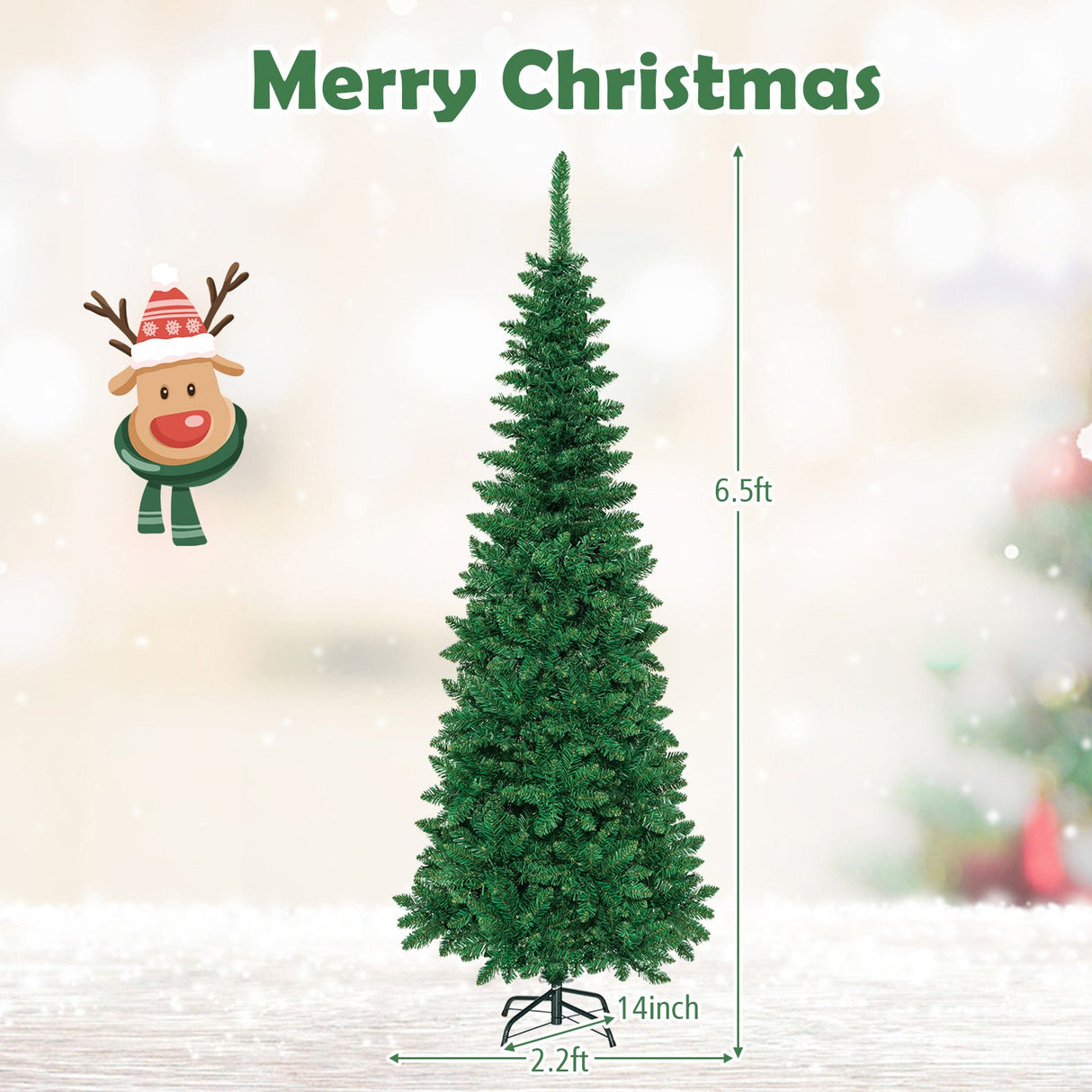 Árbol de Navidad artificial de abeto de 1,37 m preiluminado con bisagras, con forma de lápiz y luces LED