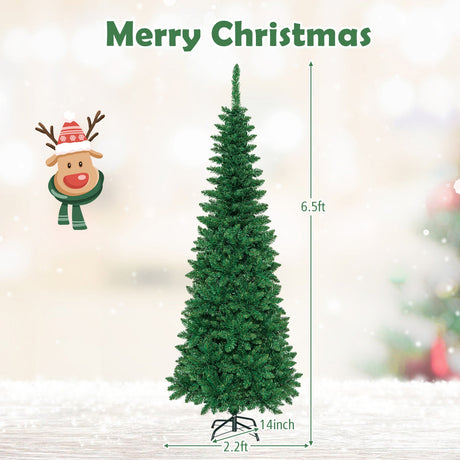 4.5 ft Pre-Lit Premium Hinged Artificial Fir Pencil Christmas Tree with LED Lights