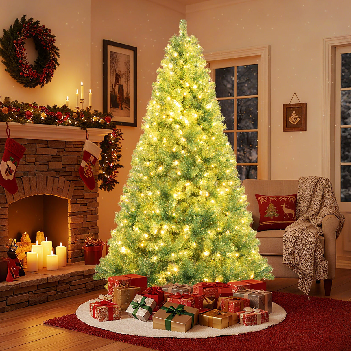 Árbol de Navidad Artificial de Tinsel con Luces Incorporadas para el Hogar, Oficina, Fiesta, Decoración de Temporada Festiva