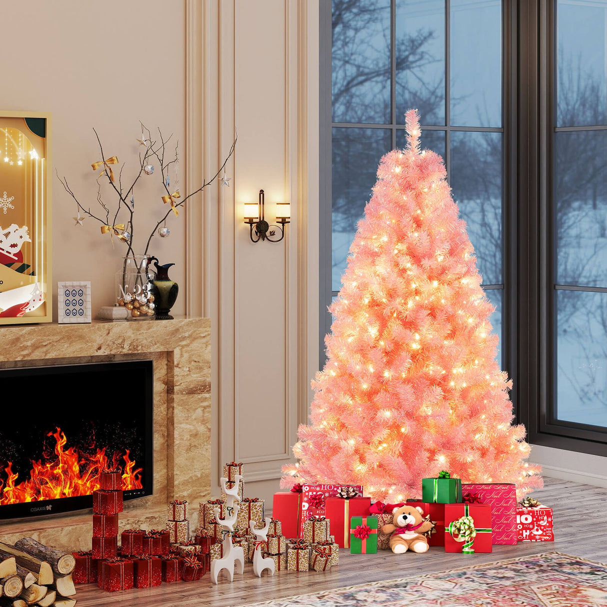 Árbol de Navidad Artificial de Tinsel Preiluminado con Abundantes Ramas Decoración Navideña