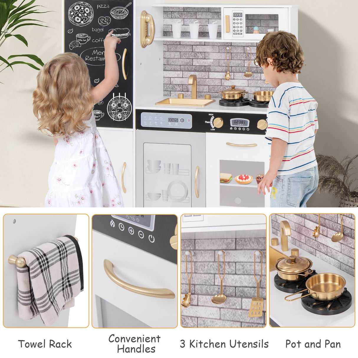 Cocina de juguete con utensilios para niños de 3 años en adelante - Blanco