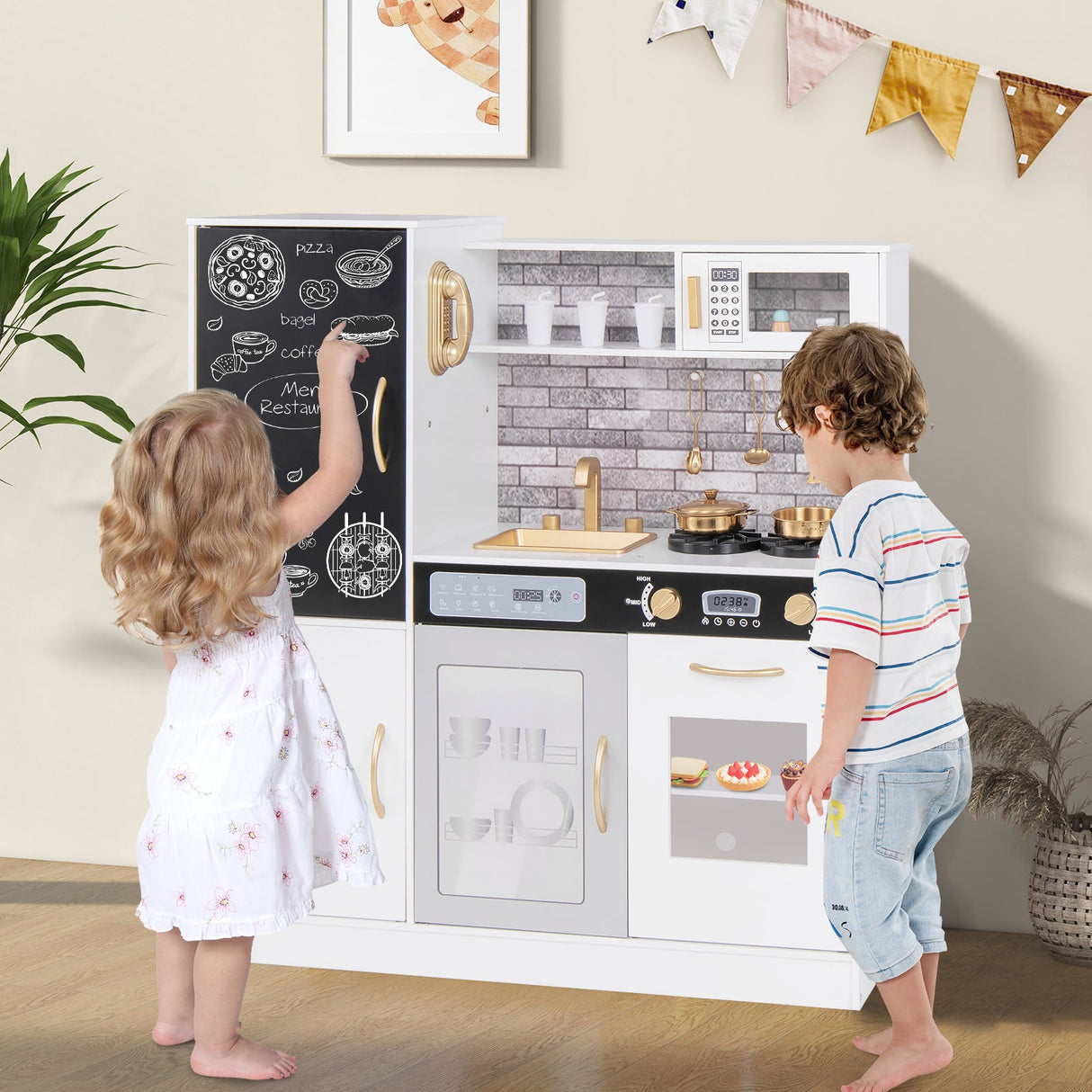 Cocina de juguete con utensilios para niños de 3 años en adelante - Blanco