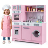 Juego de cocina de madera de juguete para simulación, juego de accesorios de cocina con luces y sonidos reales