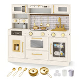 Pretend Toy Kitchen Set with Stoves and Water Dispenser-Beige