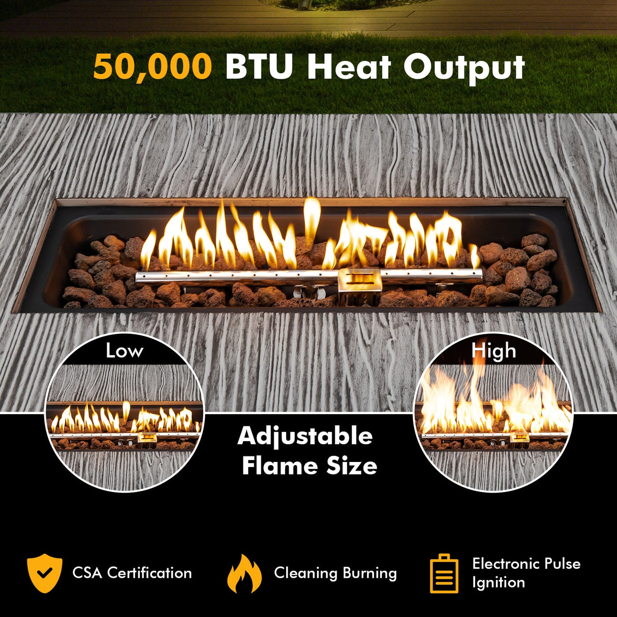43 Inch 50 000 BTU Propane Fire Pit Table with Removable Lid-Gray