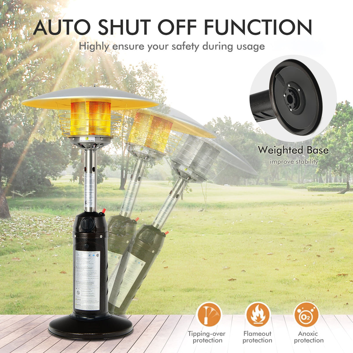 Calefactor de patio de pie portátil de mesa de propano de 11 000 BTU