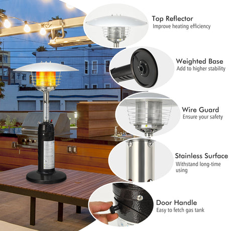 Calefactor de patio de pie portátil de mesa de propano de 11 000 BTU