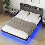 Estructura de Cama Flotante Tamaño Matrimonial/Queen con LED, Cabecera y Estación de Carga