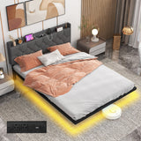 Estructura de Cama Flotante Tamaño Matrimonial/Queen con LED, Cabecera y Estación de Carga