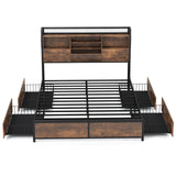 Base de cama de matrimonio/queen con cabecero librero y 4 cajones de almacenamiento