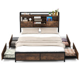 Base de cama de matrimonio/queen con cabecero librero y 4 cajones de almacenamiento