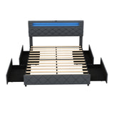 Base de Cama de Tamaño Matrimonial/Queen con Cabecero Ajustable con Almacenamiento y Soporte de Lamas de Madera