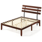 Base de cama de tamaño matrimonial de 15.5 pulgadas de madera maciza con cabecero retro
