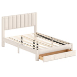 Base de cama tamaño Queen con cajón de almacenamiento y cabecero con canales verticales