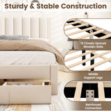Base de cama tamaño Queen con cajón de almacenamiento y cabecero con canales verticales