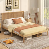 Twin/Full/Queen Size Bed Frame with Rattan Headboard