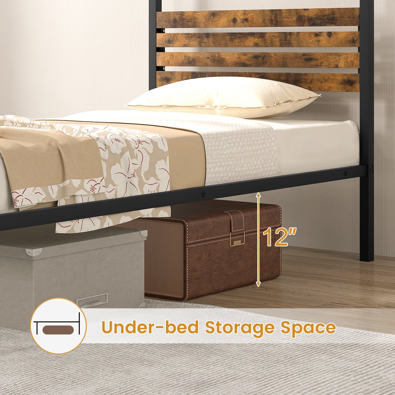 Base de cama con dosel tamaño queen con almacenamiento debajo de la cama