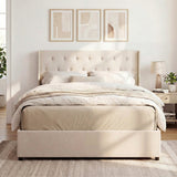 Queen Size Lift-up Storage Bed Modern Linen Upholstered Platform Bed
