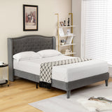 Base de cama de plataforma tapizada tamaño matrimonial/queen con cabecero capitoné