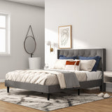 Cama de plataforma tapizada tamaño matrimonial/queen con cabecero con botones capitoné