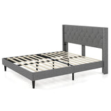 Cama de plataforma tapizada tamaño matrimonial/queen con cabecero con botones capitoné