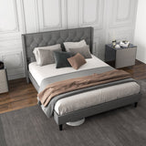 Cama de plataforma tapizada tamaño matrimonial/queen con cabecero con botones capitoné