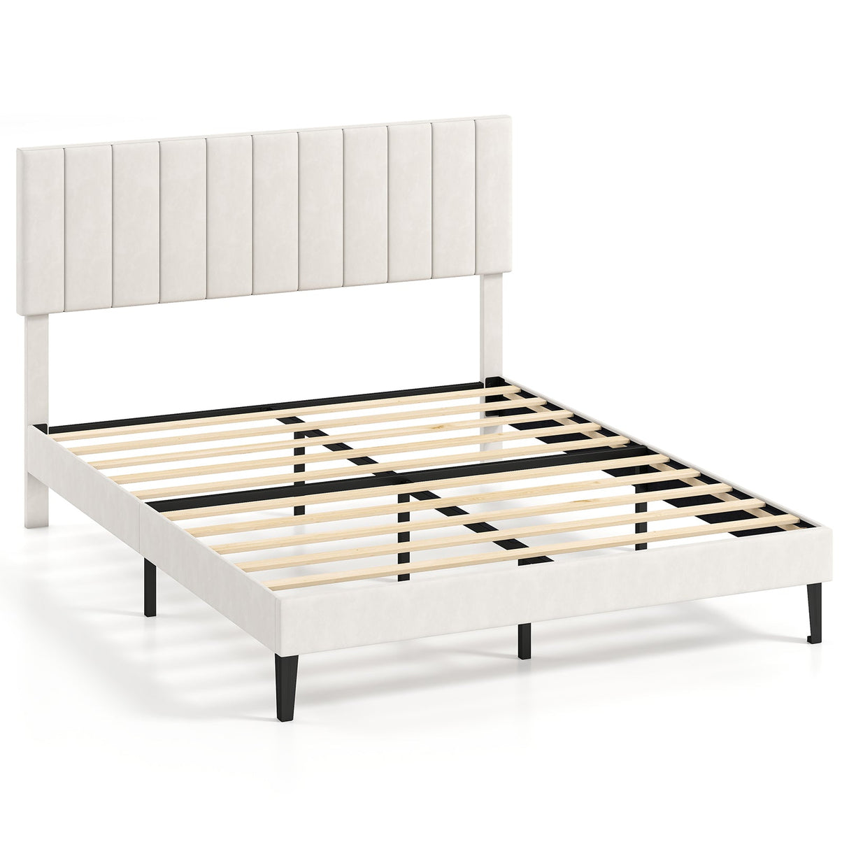 Base de cama de plataforma tapizada en terciopelo tamaño matrimonial