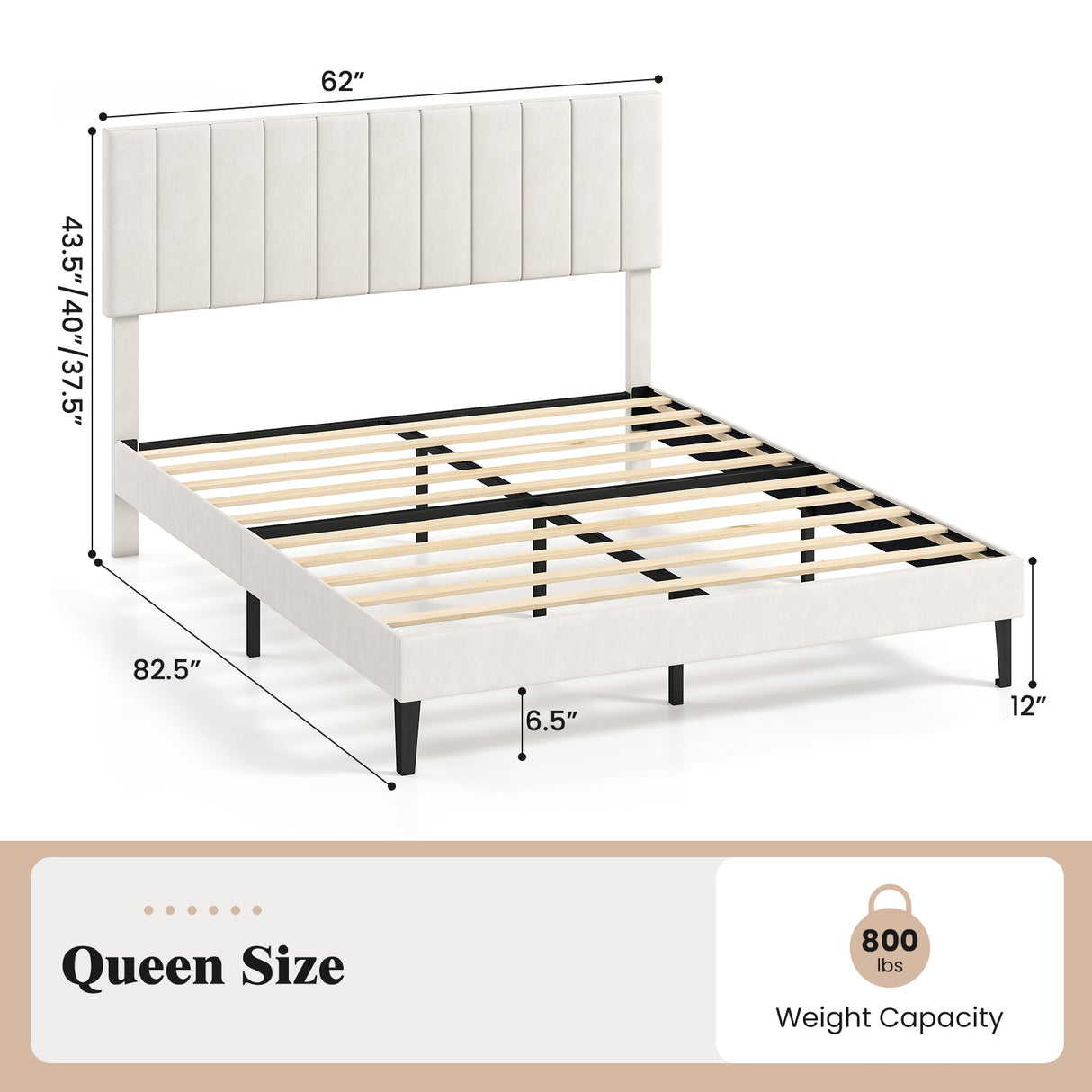 Base de cama de plataforma tapizada en terciopelo tamaño matrimonial