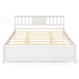 Wooden Platform Bed with Headboard and Wood Slat Support White