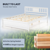 Wooden Platform Bed with Headboard and Wood Slat Support White