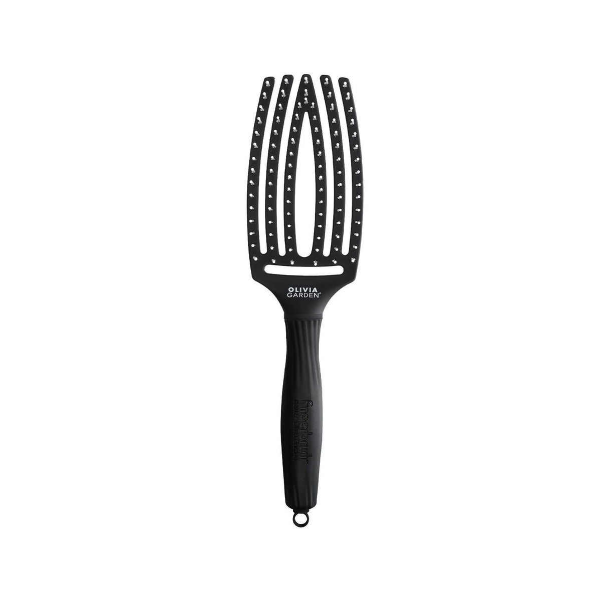 Olivia Garden Fingerbrush Care: Iconic Nylon Bristle Vented Hair Brush for Detangling, Styling & Healthy Hair - Black, Medium