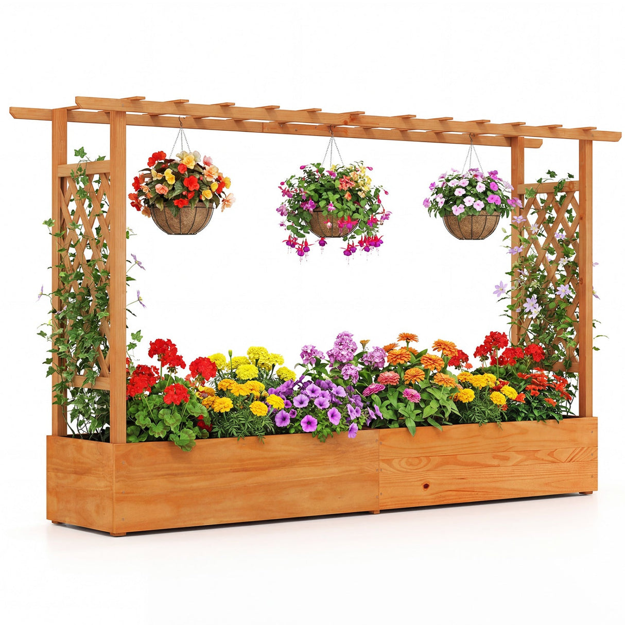 Jardinera elevada con celosía y orificios de drenaje